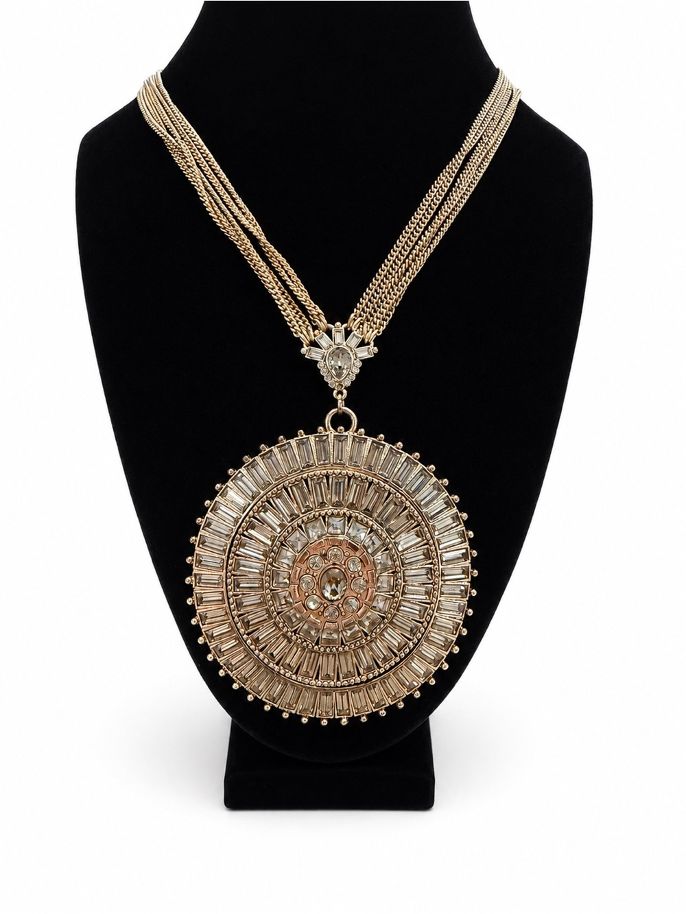 Badgley Mischka Crystal Statement Medallion Necklace | Silver Tone | Pre-owned